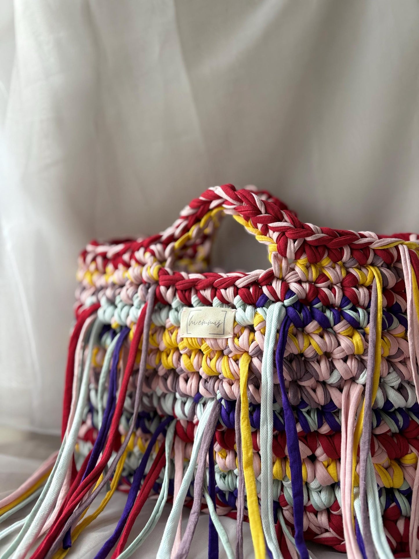 Crochet Bag ,LINE‘ • Häkeltasche • Fransen • Bunt/Rosé