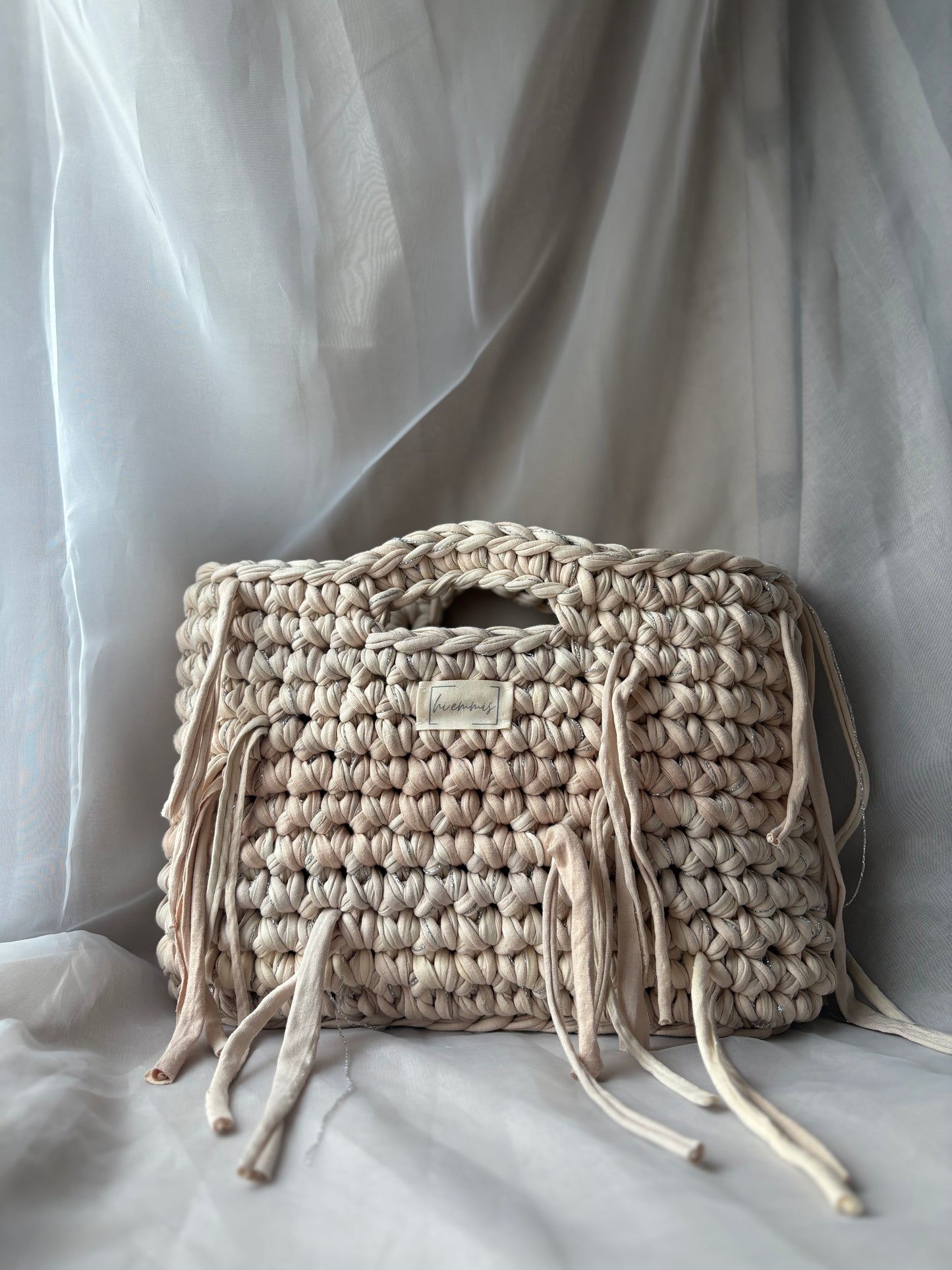 Crochet Bag ,LINE‘ • Häkeltasche • Fransen • Beige mix