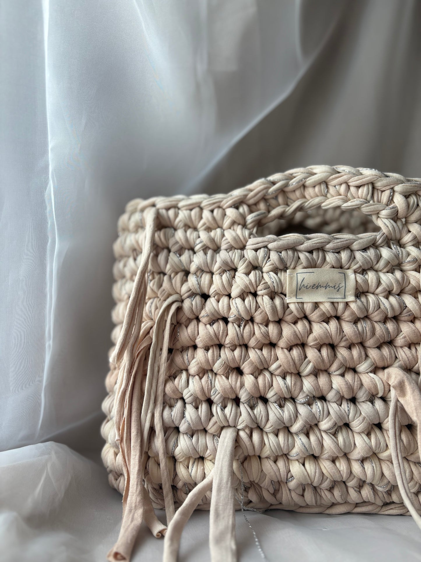 Crochet Bag ,LINE‘ • Häkeltasche • Fransen • Beige mix