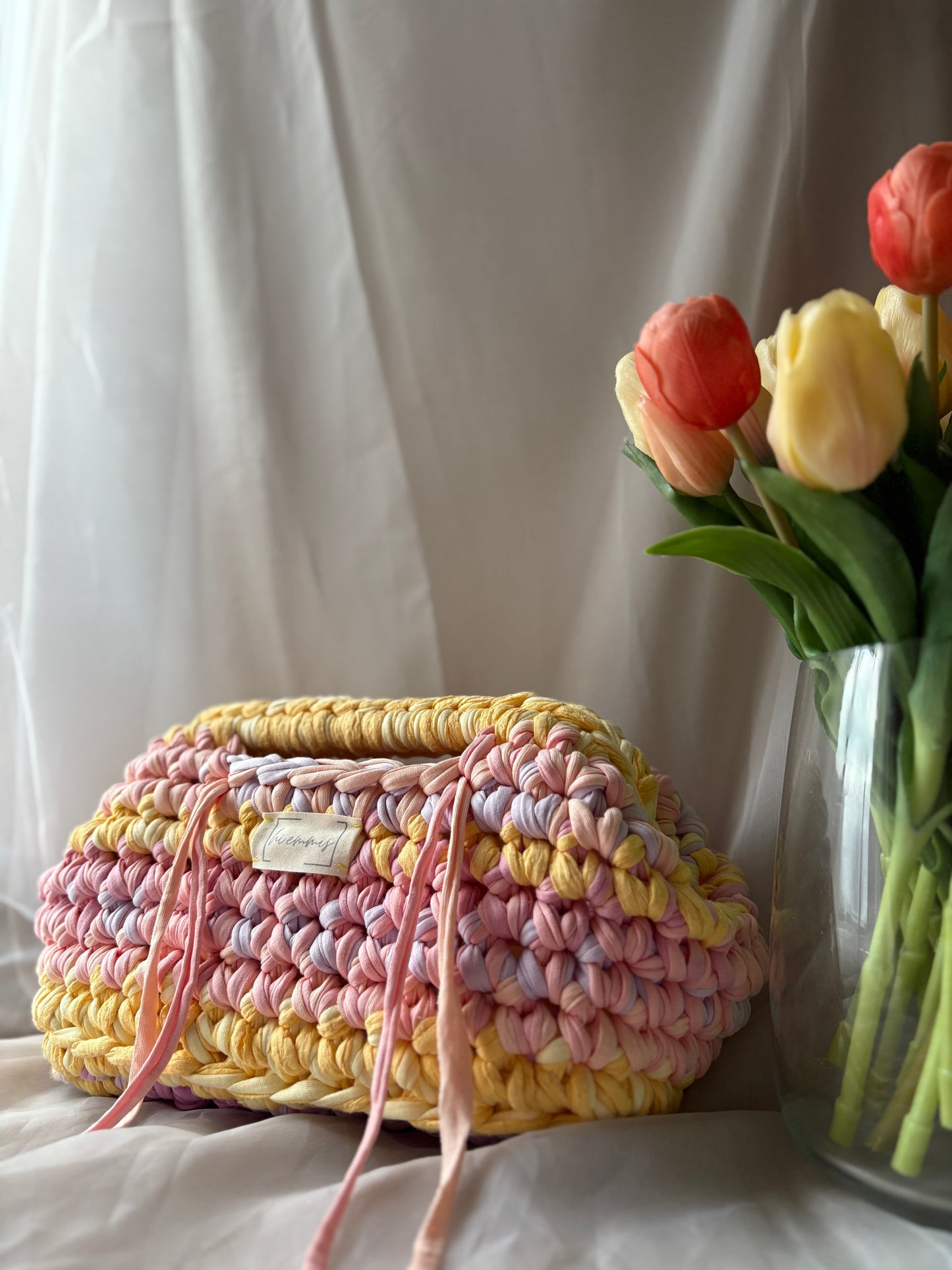 Crochet Bag ,FANNY‘ • Häkeltasche • Clutch Rosa Gelb