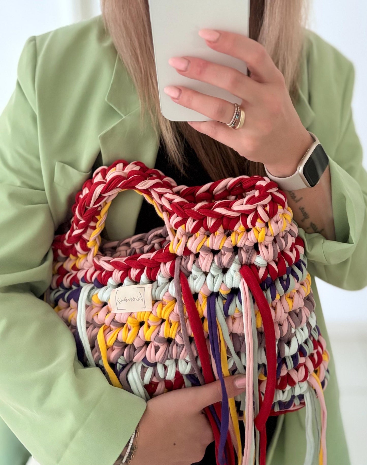 Crochet Bag ,LINE‘ • Häkeltasche • Fransen • Bunt/Rosé