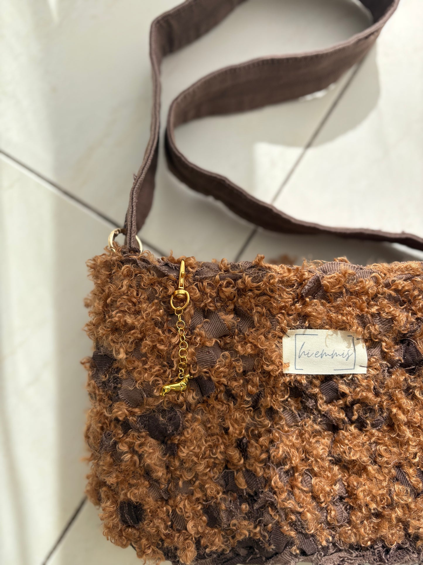 Crochet Bag ,ROMI‘• Häkeltasche • Jeans braun • Teddy mix
