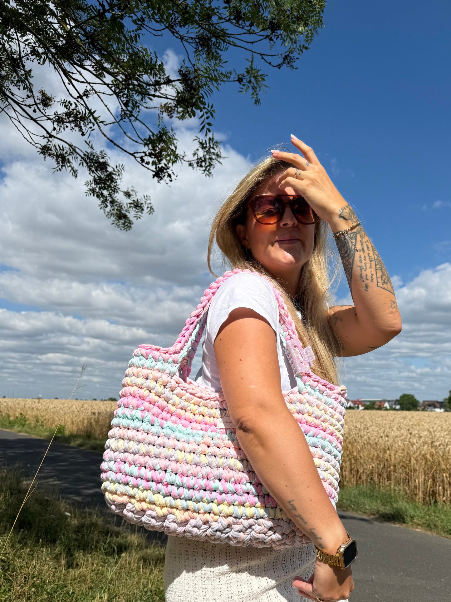 Crochet Bag ,LINE‘ • Häkeltasche • Pastell • XL