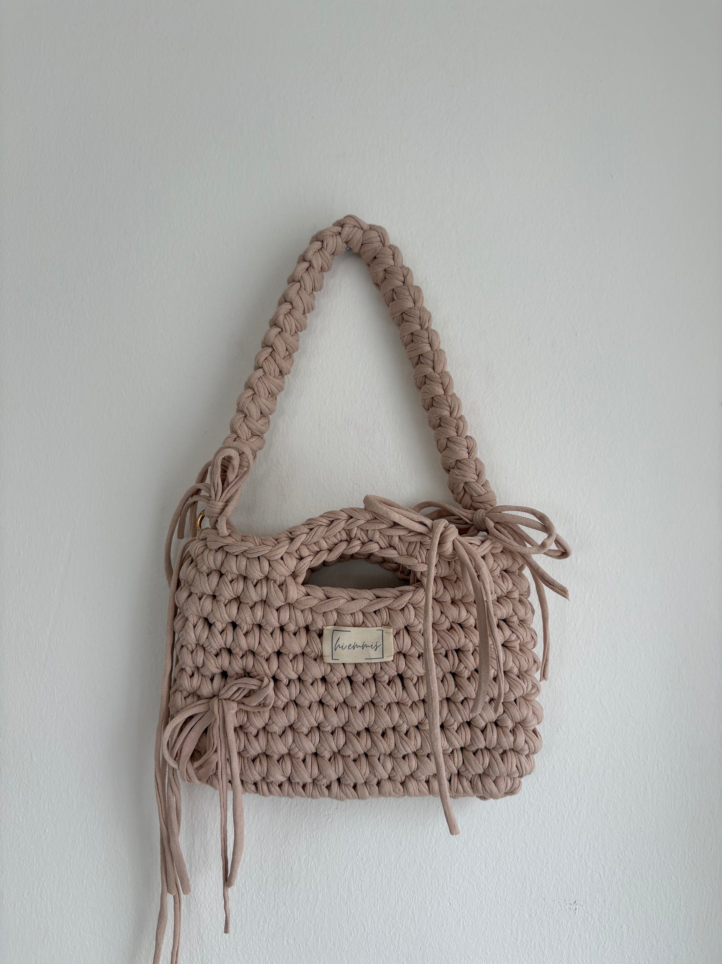 Crochet Bag ,LINE‘ • Häkeltasche • Schleifen • Beige