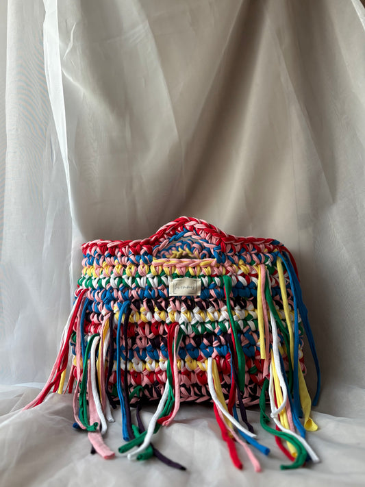 Crochet Bag ,LINE‘ • Häkeltasche • Fransen • Bunt