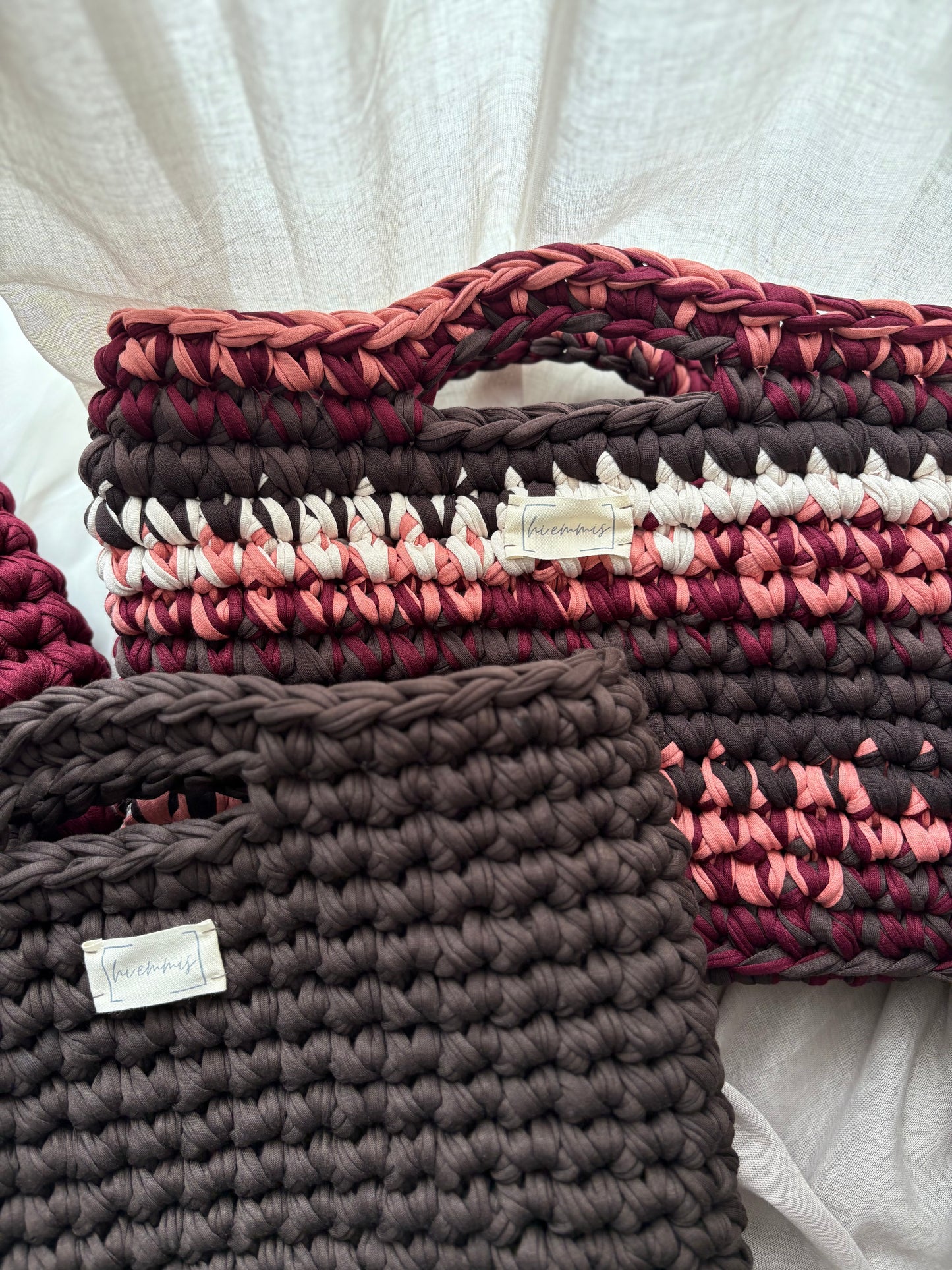 Crochet Bag ,LINE‘ • Häkeltasche • Bordeaux Braun• Mix