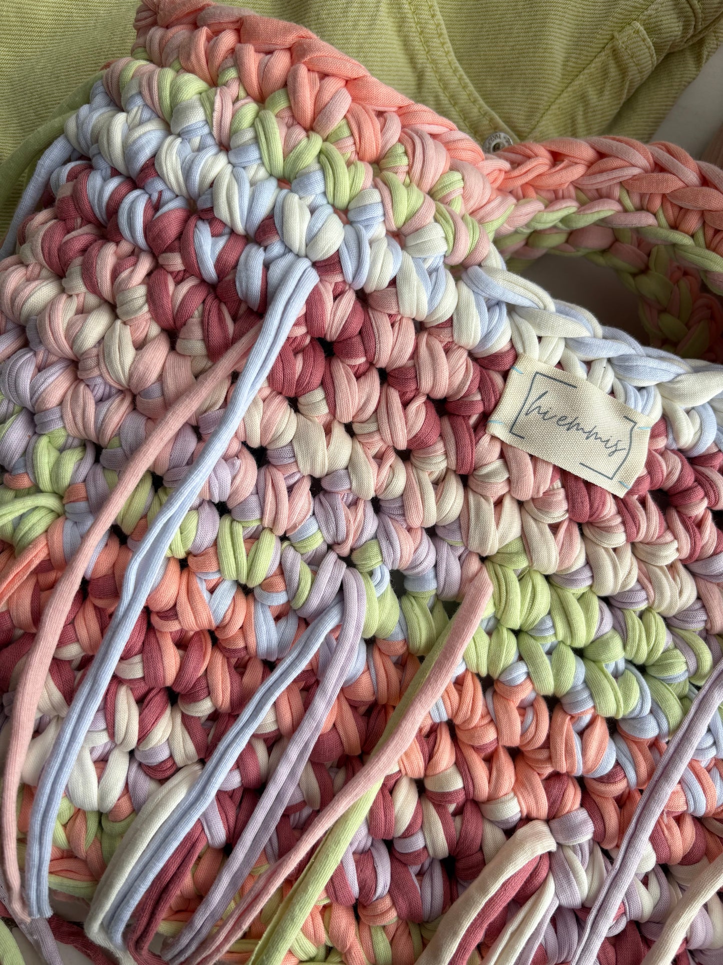 Crochet Bag ,LINE‘ • Häkeltasche • Lachs/Mint • Mix