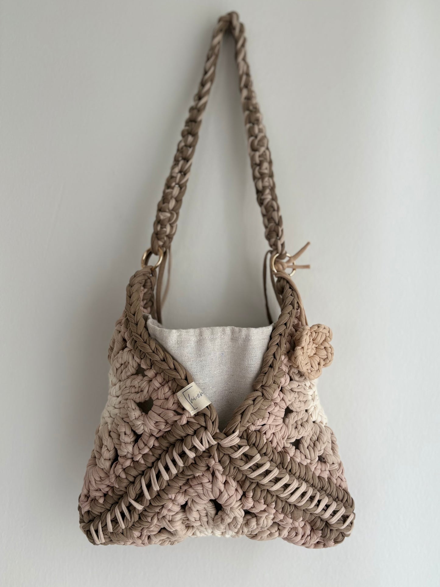 Crochet Bag ,HOBO‘ • Häkeltasche  • Beige • Innentasche
