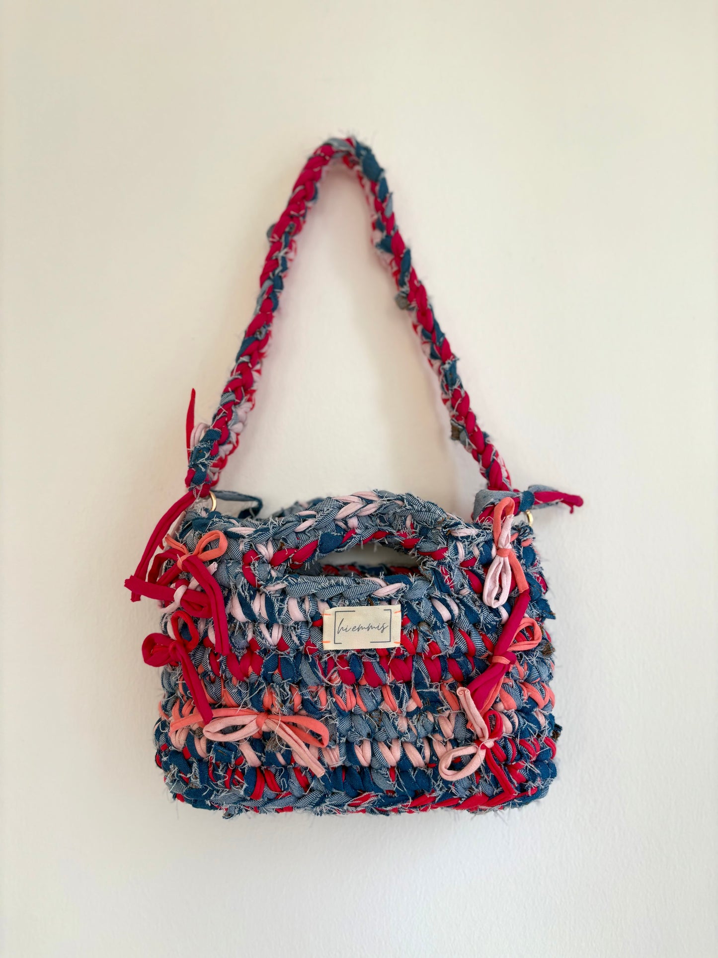Crochet Bag ,LINE‘ • Häkeltasche • Jeans • Pink mix