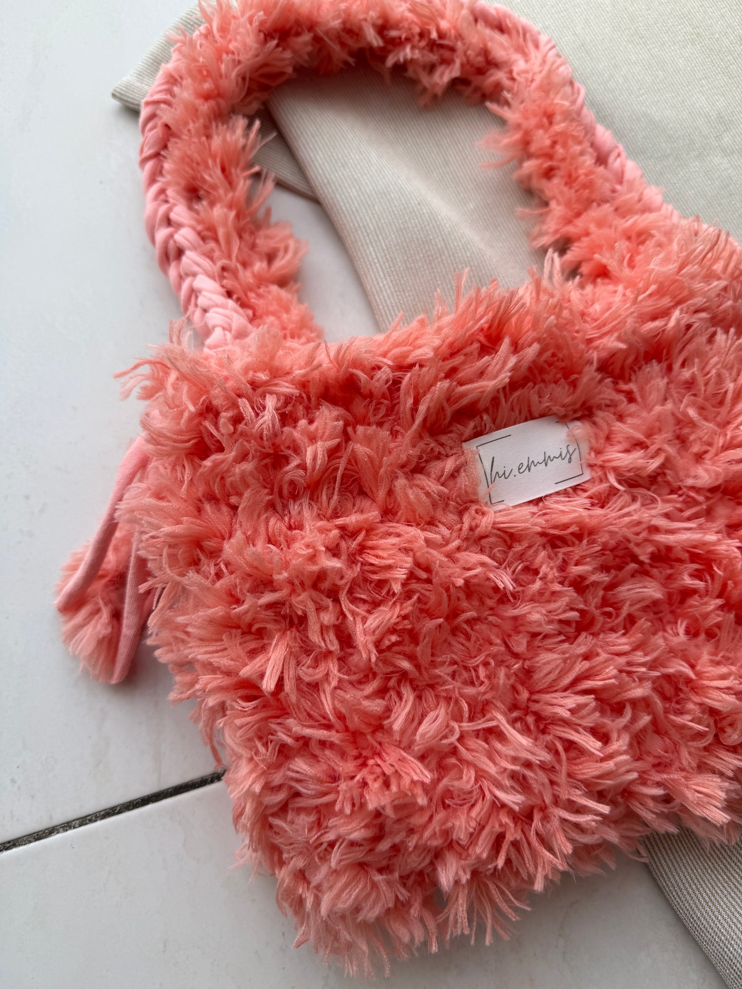 Crochet Bag ,Laura‘• Häkeltasche • Plüsch Flausch Korall