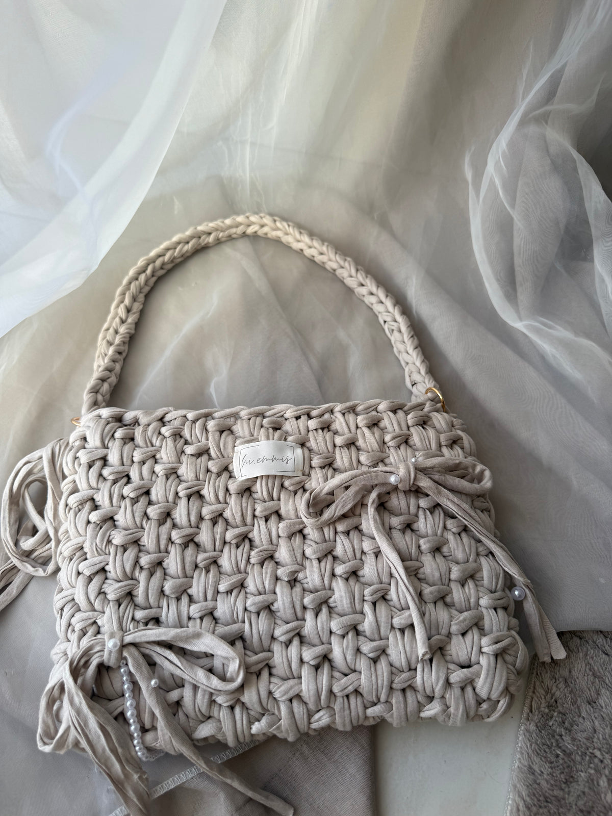 Crochet Bag ,NOA‘ • Häkeltasche • Beige Perlen