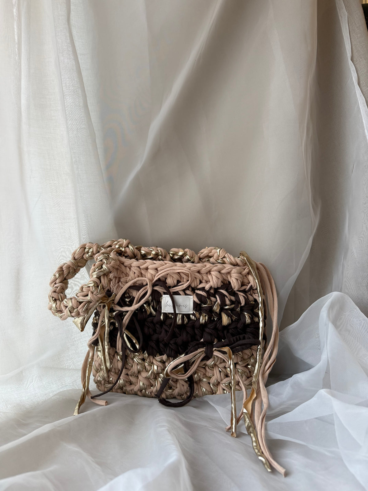 Crochet Bag ,Romi‘ NEU• Häkeltasche • Braun Mix Gold