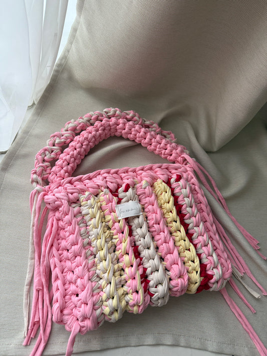 Crochet Bag ,Laura‘• Häkeltasche • Rosa rot gelb