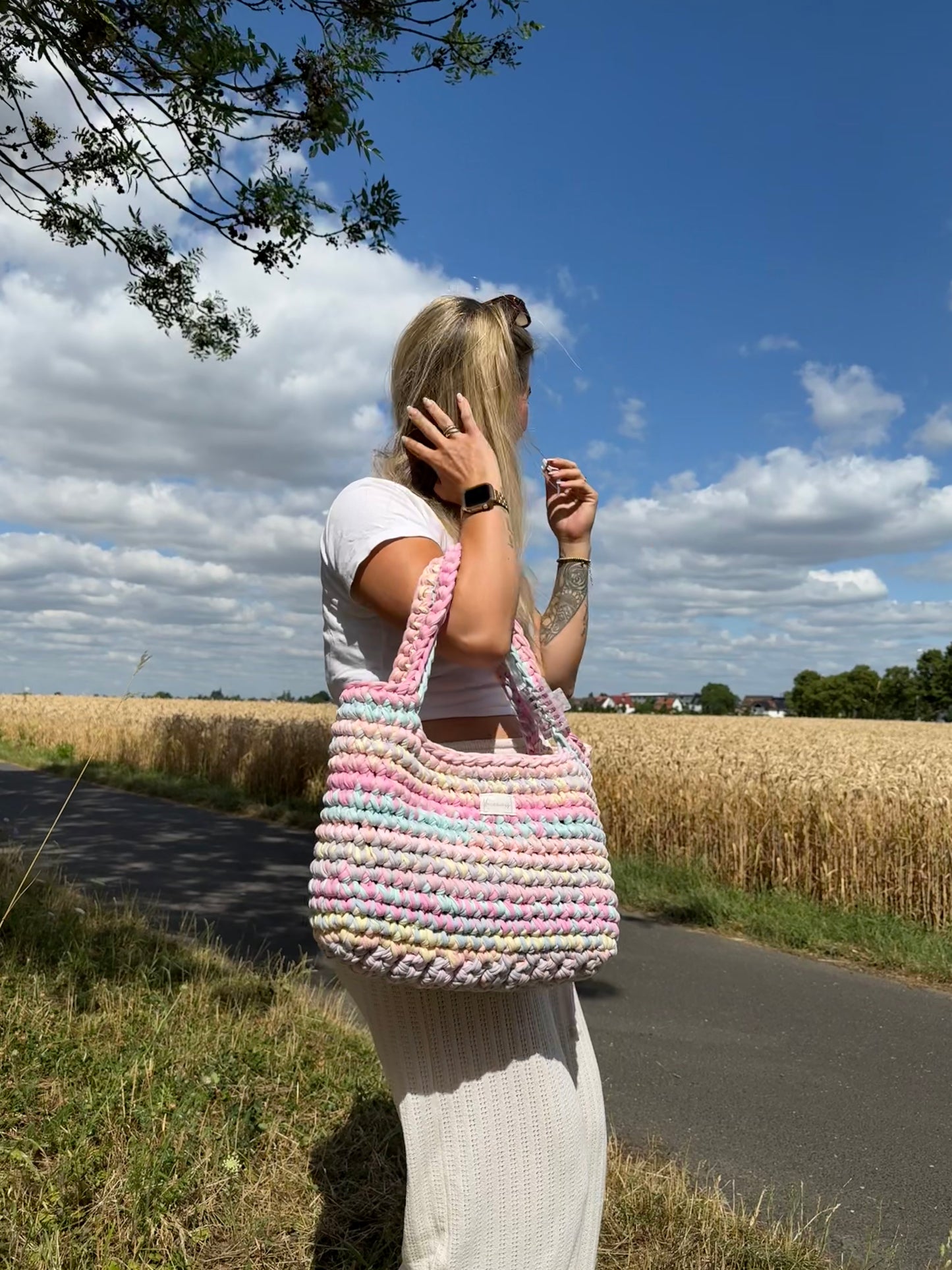 Crochet Bag ,LINE‘ • Häkeltasche • Pastell • XL