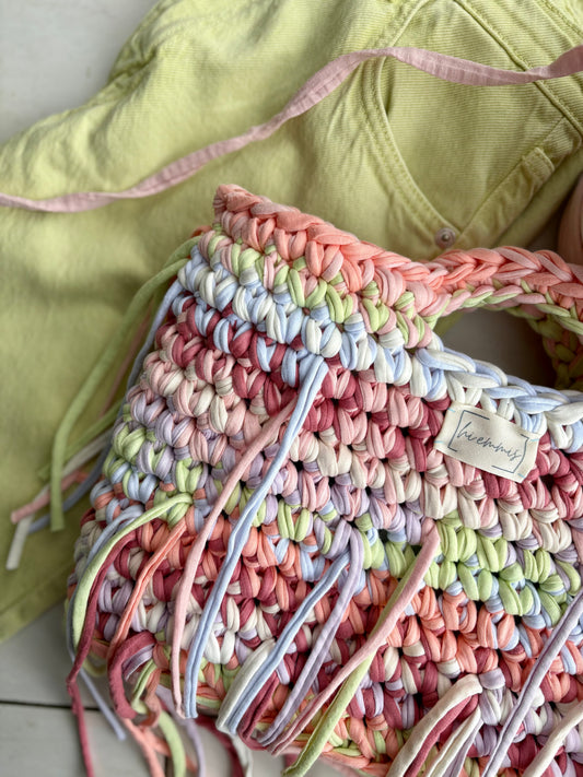 Crochet Bag ,LINE‘ • Häkeltasche • Lachs/Mint • Mix
