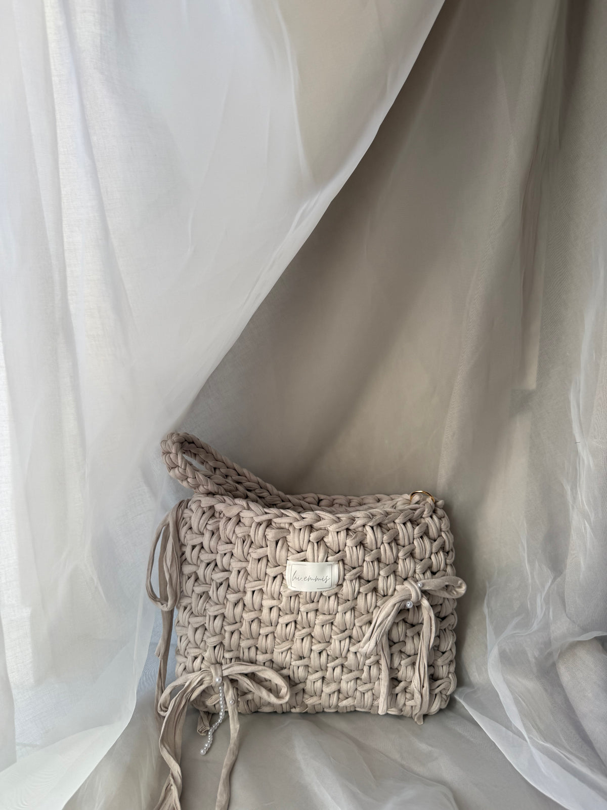 Crochet Bag ,NOA‘ • Häkeltasche • Beige Perlen