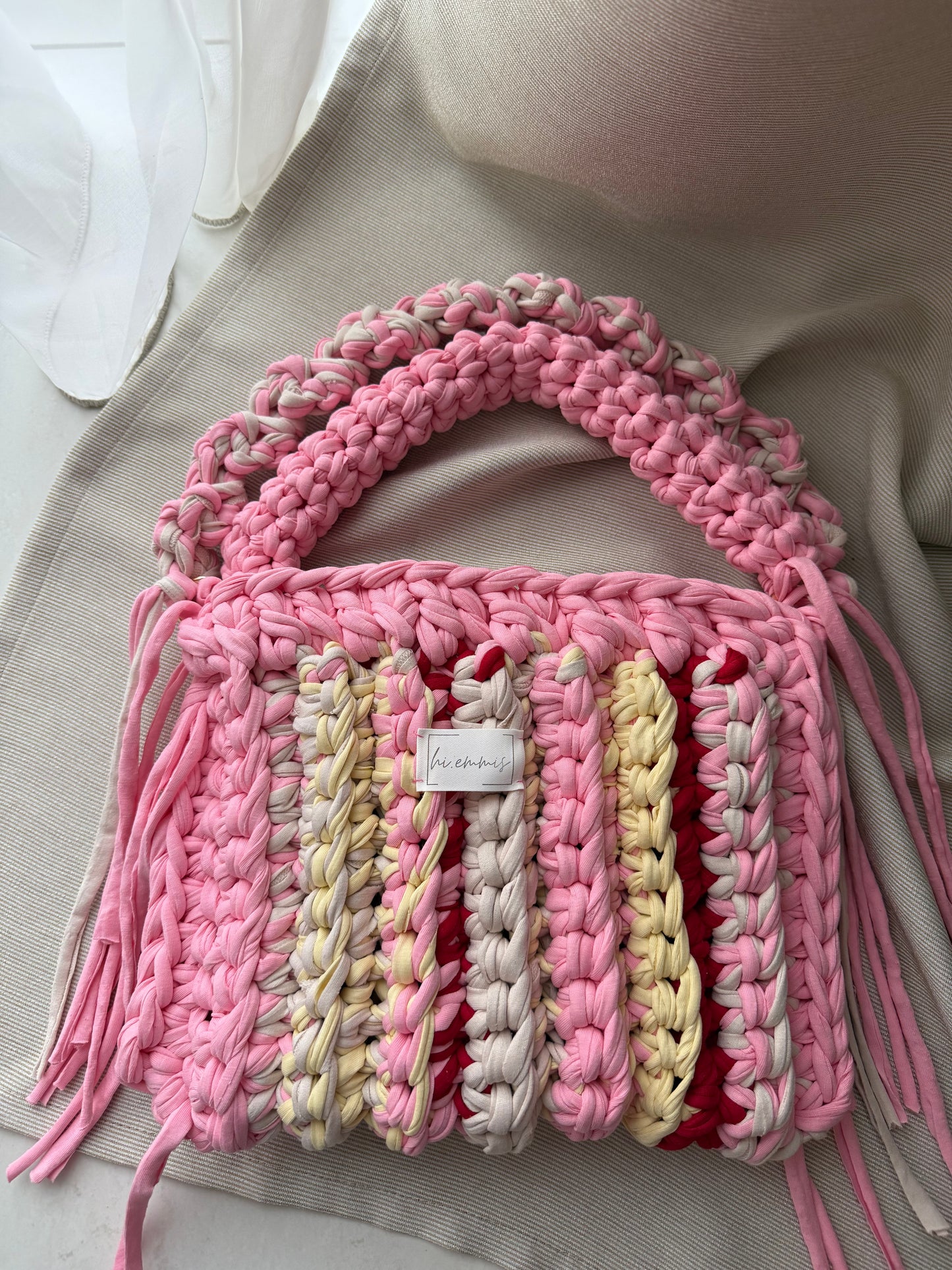 Crochet Bag ,Laura‘• Häkeltasche • Rosa rot gelb