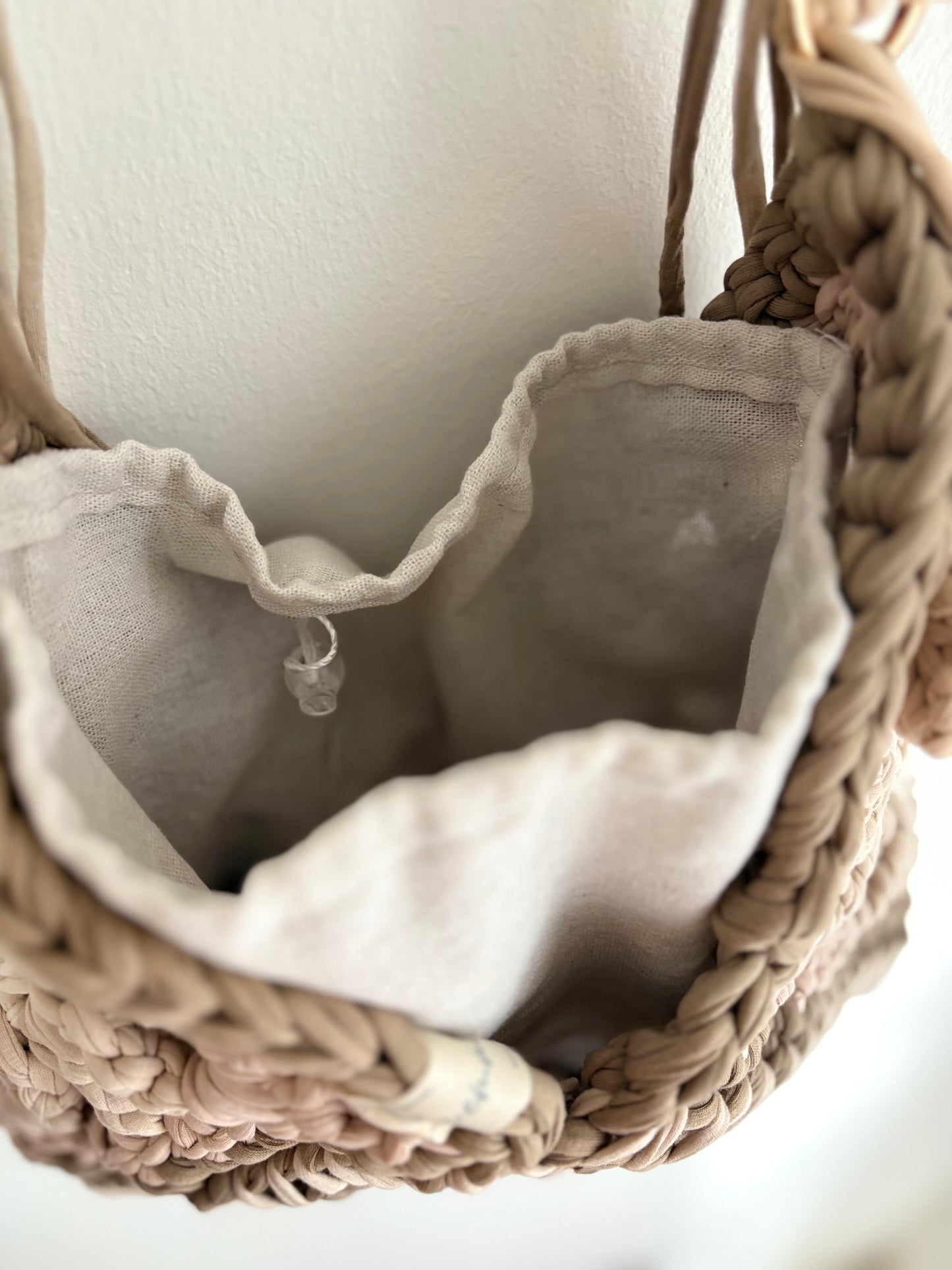 Crochet Bag ,HOBO‘ • Häkeltasche  • Beige • Innentasche