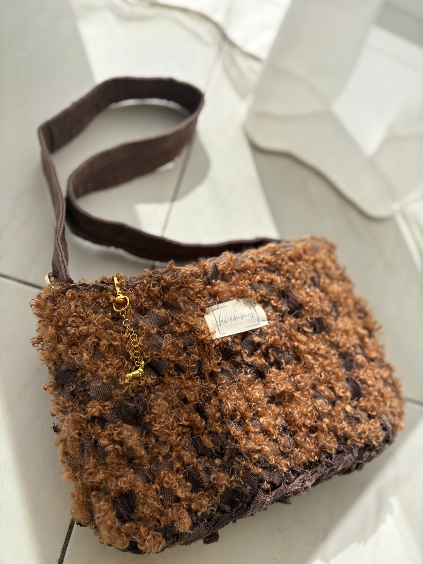 Crochet Bag ,ROMI‘• Häkeltasche • Jeans braun • Teddy mix