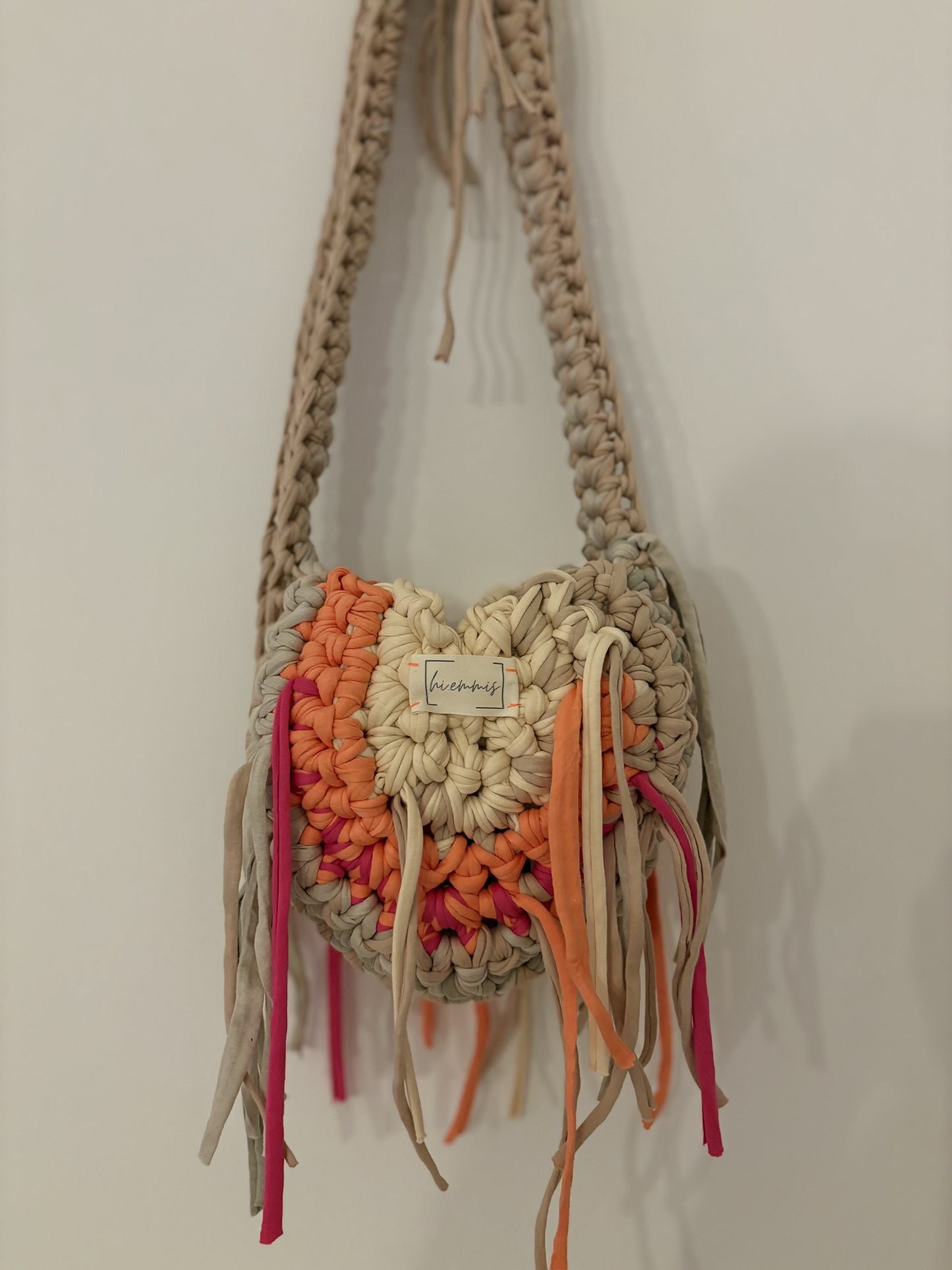 Crochet Bag ,MINA • Häkeltasche • Beige Orange Pink