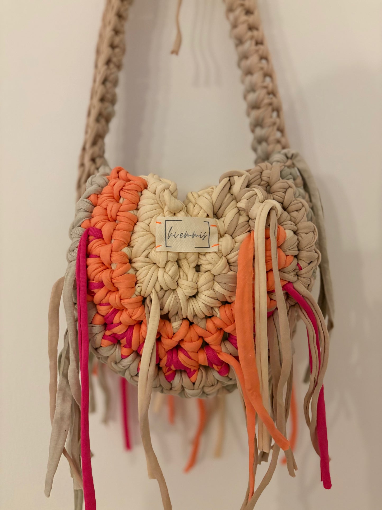 Crochet Bag ,MINA • Häkeltasche • Beige Orange Pink