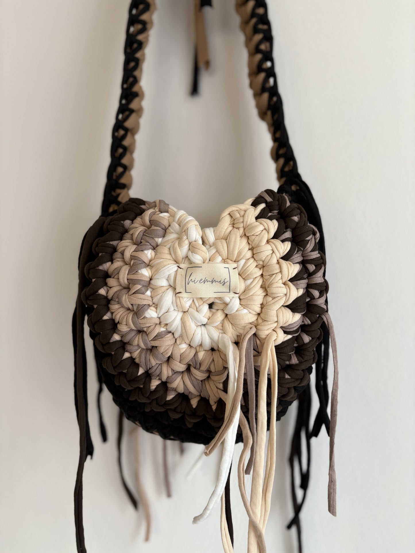 Crochet Bag ,MINA • Häkeltasche • Beige Braun Schwarz