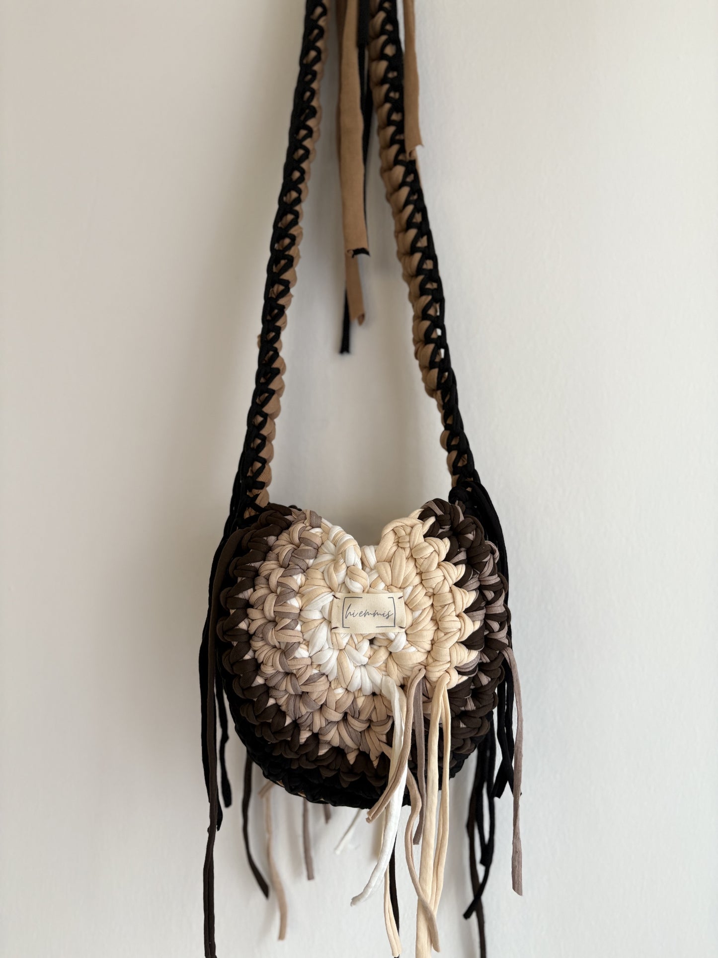 Crochet Bag ,MINA • Häkeltasche • Beige Braun Schwarz
