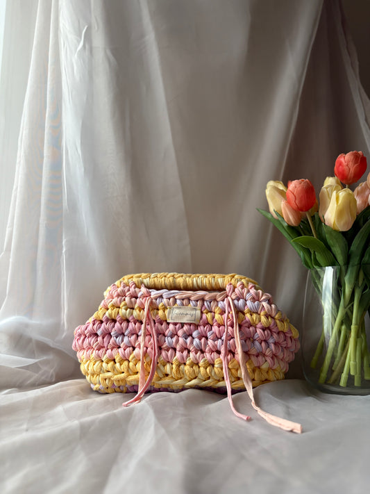 Crochet Bag ,FANNY‘ • Häkeltasche • Clutch Rosa Gelb